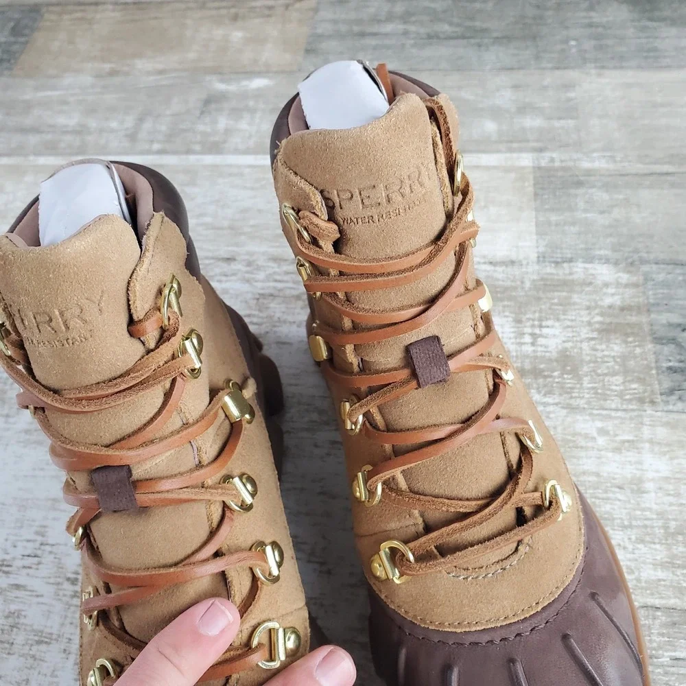 Sperry The Summit Womens‎ Rain Boot Sz 8 Brown Waterproof Lace Up Round Toe